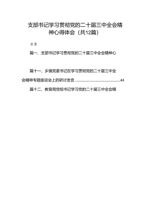 支部书记学习贯彻党的二十届三中全会精神心得体会(12篇集合).docx