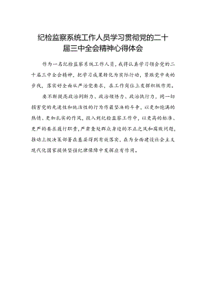 纪检监察系统工作人员学习贯彻党的二十届三中全会精神心得体会.docx