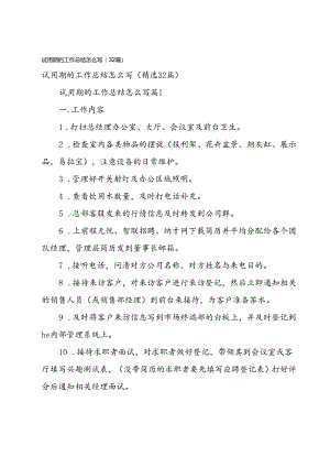 试用期的工作总结怎么写（32篇）.docx