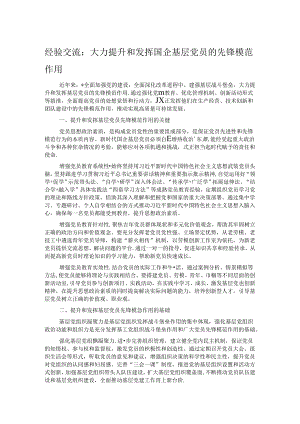 经验交流：大力提升和发挥国企基层党员的先锋模范作用.docx