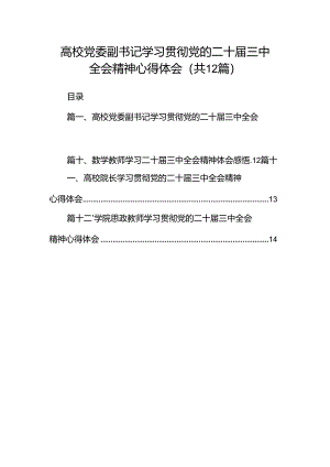 高校党委副书记学习贯彻党的二十届三中全会精神心得体会（共12篇）.docx