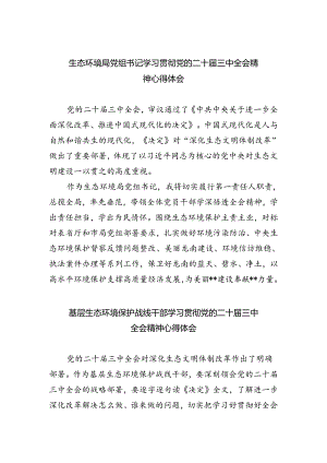 生态环境局党组书记学习贯彻党的二十届三中全会精神心得体会5篇（精选版）.docx