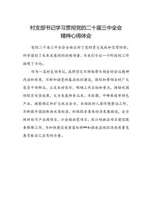 村支部书记学习贯彻党的二十届三中全会精神心得体会 .docx