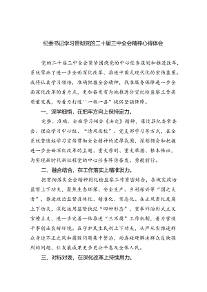 纪委书记学习贯彻党的二十届三中全会精神心得体会5篇（最新版）.docx