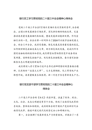 银行员工学习贯彻党的二十届三中全会精神心得体会（共8篇）.docx