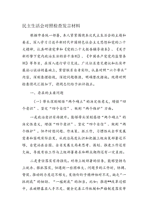 民主生活会对照检查发言材料.docx