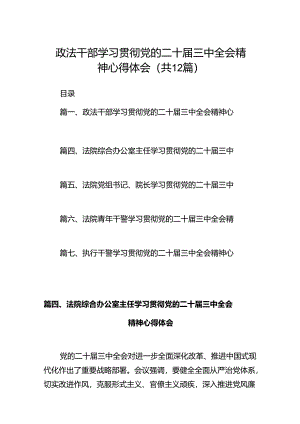 政法干部学习贯彻党的二十届三中全会精神心得体会(12篇集合).docx