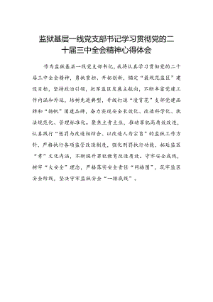 监狱基层一线党支部书记学习贯彻党的二十届三中全会精神心得体会.docx