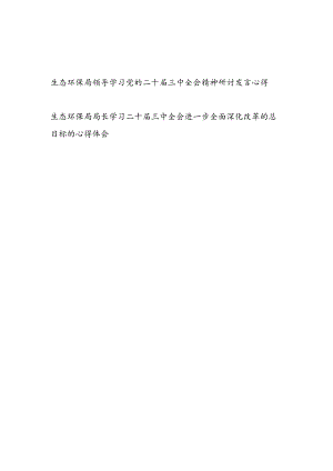 生态环保局领导局长学习党的二十届三中全会精神和进一步全面深化改革的总目标研讨发言心得体会2篇.docx