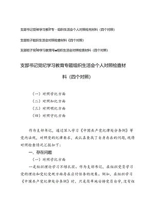 （学纪、知纪、明纪、守纪四个对照）支部班子党纪学习教育专题组织生活会对照检查材料.docx