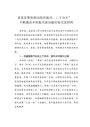 某某县聚焦推动组织振兴三下功夫”不断激活乡村振兴新动能经验交流材料.docx
