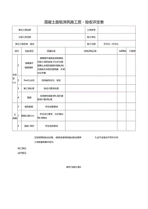 混凝土面板浇筑施工质量验收评定表.docx