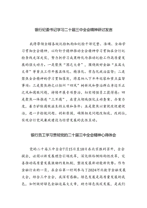 银行纪委书记学习二十届三中全会精神研讨发言（共8篇）.docx