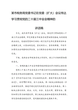 某市税务局党委书记在党委（扩大）会议传达学习贯彻党的二十届三中全会精神的讲话2.docx