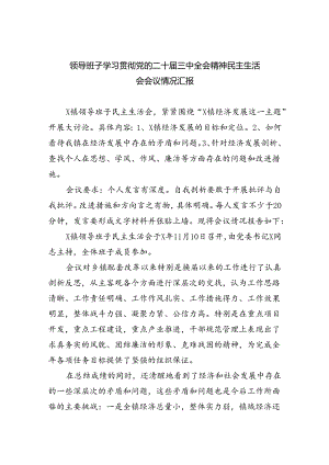 （8篇）领导班子学习贯彻党的二十届三中全会精神民主生活会会议情况汇报范文.docx