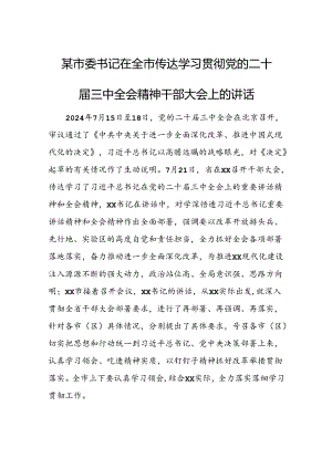 某市委书记在全市传达学习贯彻党的二十届三中全会精神干部大会上的讲话.docx