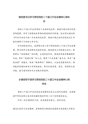 镇党委书记学习贯彻党的二十届三中全会精神心得体会5篇（详细版）.docx