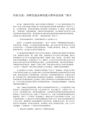 经验交流：深耕党建品牌创建 点燃科技创新“新引擎”.docx