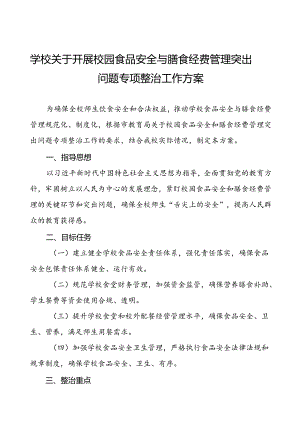 中小学2024年校园食品安全与膳食经费管理突出问题专项整治工作方案五篇.docx