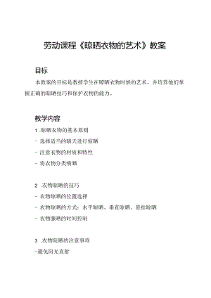 劳动课程《晾晒衣物的艺术》教案.docx