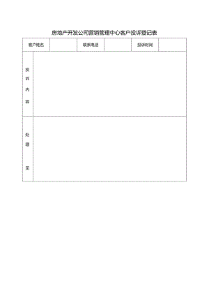 房地产开发公司营销管理中心客户投诉登记表.docx