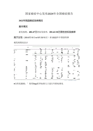 国家癌症中心发布2024年全国癌症报告.docx