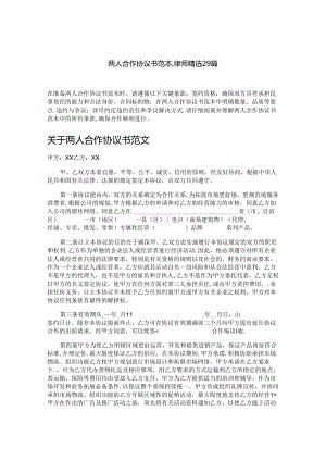 两人合作协议书范本,律师精选29篇.docx