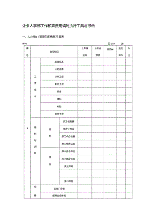 企业人事部工作预算费用编制执行工具与报告.docx
