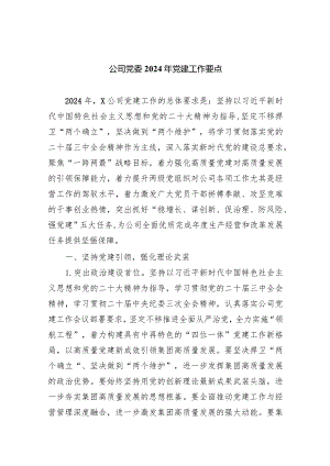 公司党委2024年党建工作要点【六篇精选】供参考.docx