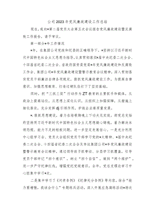 公司2023年党风廉政建设工作总结.docx