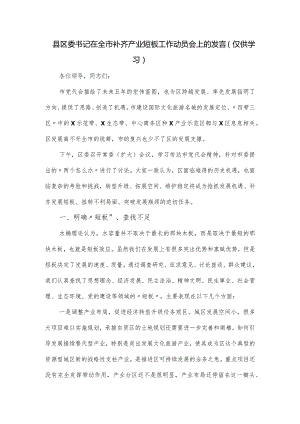 县区委书记在全市补齐产业短板工作动员会上的发言.docx