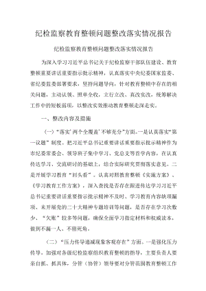 纪检监察教育整顿问题整改落实情况报告.docx