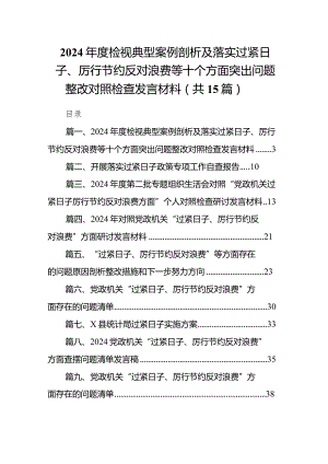 2024年度检视典型案例剖析及落实过紧日子、厉行节约反对浪费等十个方面突出问题整改对照检查发言材料（共15篇）.docx