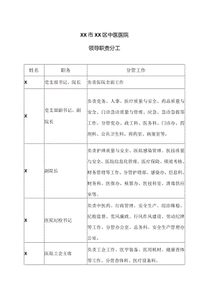XX市XX区中医医院领导职责分工（2024年）.docx