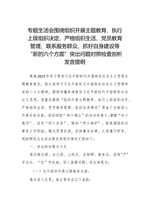 围绕开展主题教育、执行上级组织决定、严格组织生活、党员教育管理、联系服务群众、抓好自身建设等六个方面突出问题对照检查材料四篇.docx