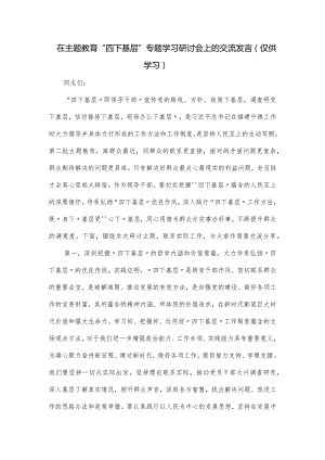 在主题教育“四下基层”专题学习研讨会上的交流发言.docx