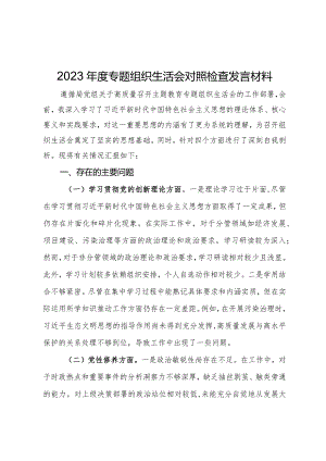 2023年度专题组织生活会对照检查发言材料.docx