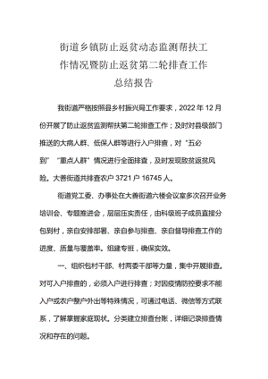 街道乡镇防止返贫动态监测帮扶工作情况暨防止返贫第二轮排查工作总结报告.docx