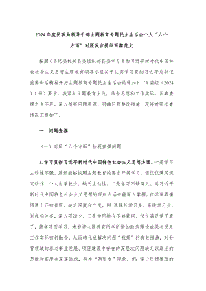 2024年度民政局领导干部主题教育专题民主生活会个人“六个方面”对照发言提纲两篇范文.docx