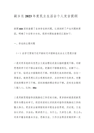 副乡长2023年度民主生活会个人发言提纲.docx