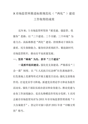 X市场监管所推进标准规范化（“两化”）建设工作取得的成效.docx
