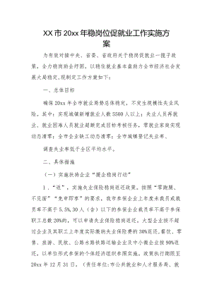 xx市20xx年稳岗位促就业工作实施方案.docx