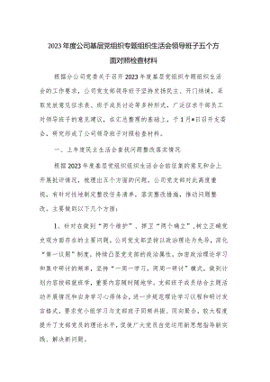 2023年度公司基层党组织专题组织生活会领导班子五个方面对照检查材料.docx