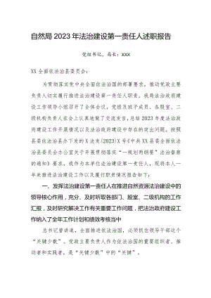 自然局2023年法治建设第一责任人述职报告.docx