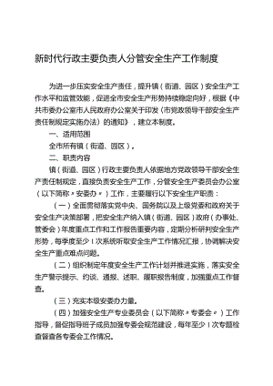 新时代行政主要负责人分管安全生产工作制度.docx