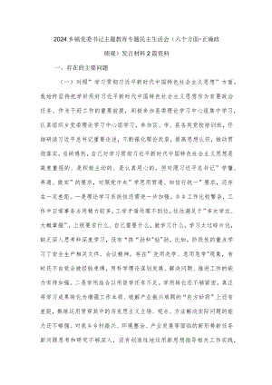 2024乡镇党委书记主题教育专题民主生活会（六个方面+正确政绩观）发言材料2篇资料.docx