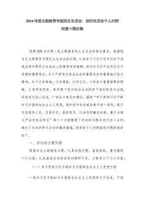 2024年度主题教育专题民主生活会、组织生活会个人对照检查3篇合集.docx
