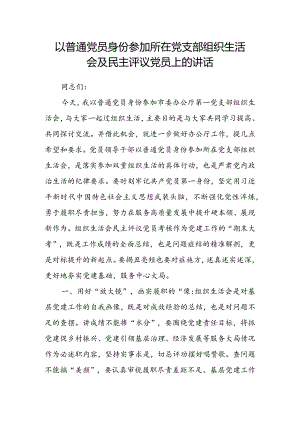以普通党员身份参加所在党支部组织生活会及民主评议党员上的讲话.docx