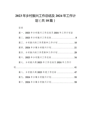 2023年乡村振兴工作总结及2024年工作计划范文10篇（最新版）.docx