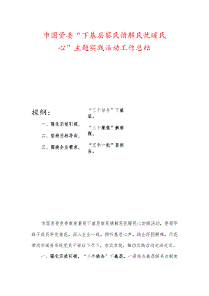 市国资委“下基层察民情解民忧暖民心”主题实践活动工作总结.docx